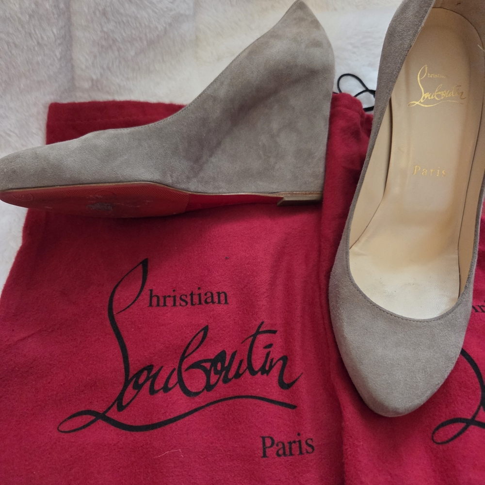 Christian Louboutin Tan Suede Wedges